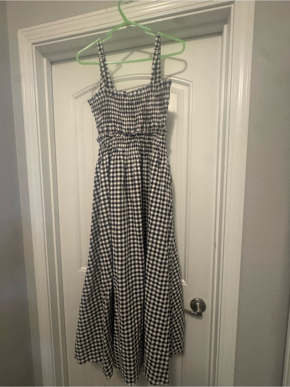 Smocked Gingham Maxi Dress - Black & White